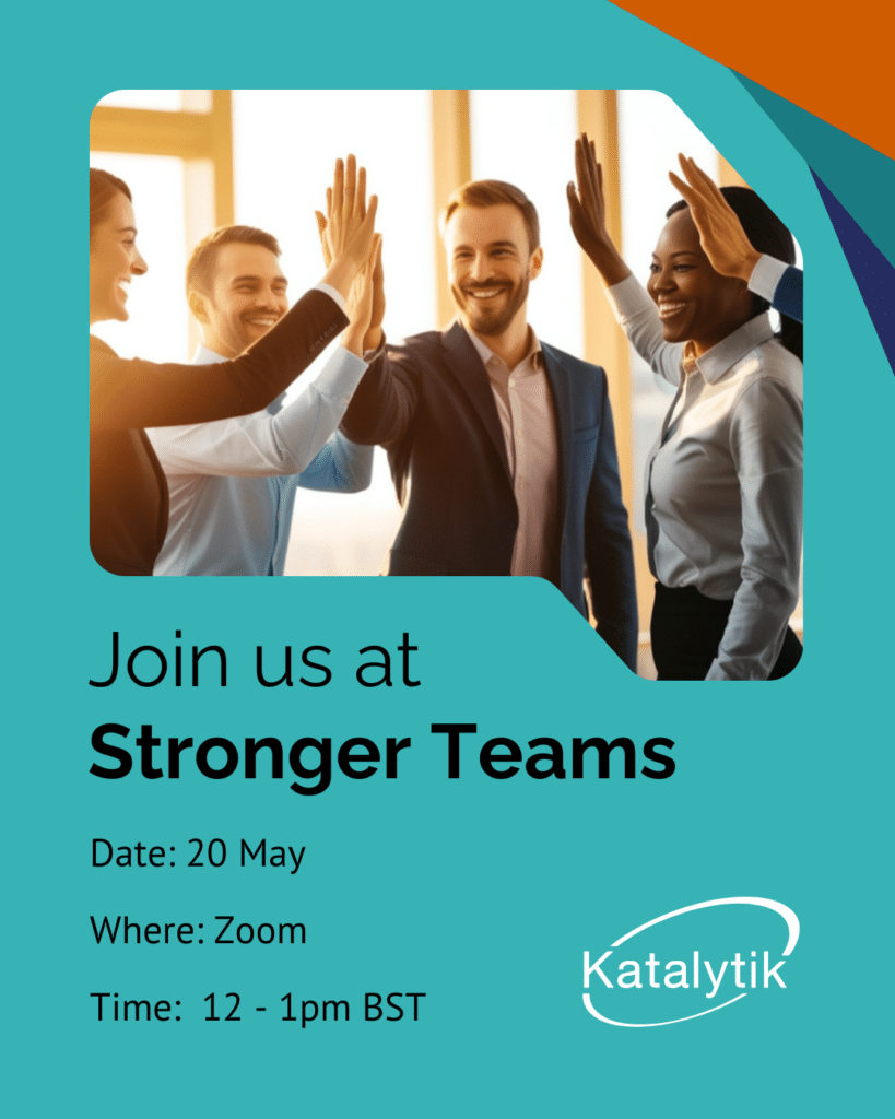 A group of people doing a high 5. Text reads Webinar 20 May 12-1pm BST